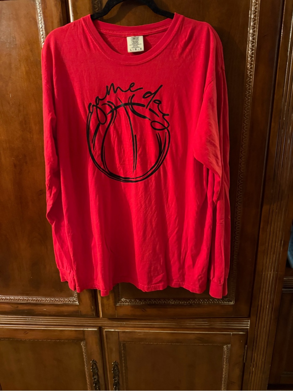 Red Long Sleeve Graphic Tee with Black basketball  Design